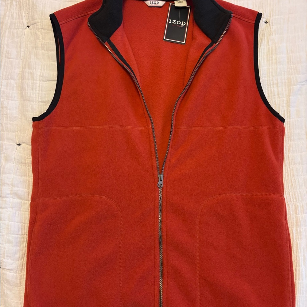 Izod Red Fleece Vest with Black Collar
